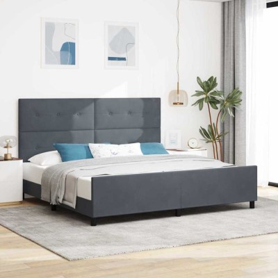 vidaXL Cadru de pat cu headboard Gri &amp;icirc;nchis 200 x 200 cm Catifea 3344964 foto
