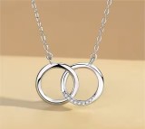 Lantisor cu Pandantiv 2 Cercuri, Argint 925, Placat cu Rodiu - ALCA Fine Jewelry