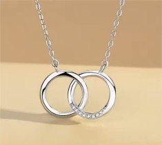 Lantisor cu Pandantiv 2 Cercuri, Argint 925, Placat cu Rodiu - ALCA Fine Jewelry