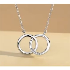 Lantisor cu Pandantiv 2 Cercuri, Argint 925, Placat cu Rodiu - ALCA Fine Jewelry