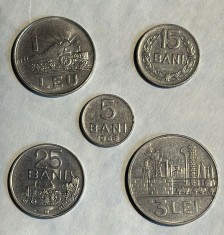 ROMANIA-RSR LOT MONEDE 1966/ 5, 15, 25 BANI si 1 LEU +3 LEI NECIRCULATE/ MONEDELE DIN IMAGINI foto