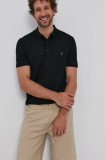 AllSaints Tricou Polo bărbați, culoarea negru, material neted