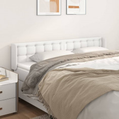 vidaXL Tăblie de pat cu aripioare alb 163x16x78/88 cm piele ecologică foto