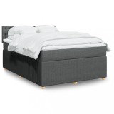 VidaXL Pat box spring cu saltea, gri &icirc;nchis, 140x190 cm, textil