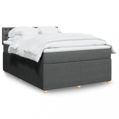 vidaXL Pat box spring cu saltea, gri &icirc;nchis, 140x190 cm, textil