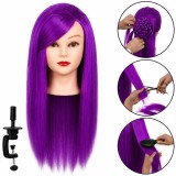 Manichin de coafură Iza 60 cm mov, cu păr termorezistent și suport, ideal pentru practică și styling