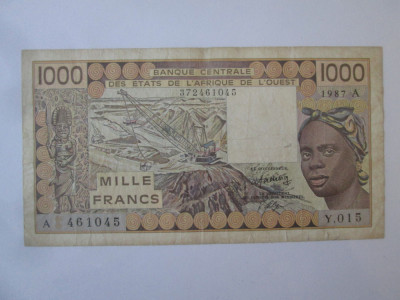 Coasta de Fildeș 1000 Franci/Francs 1987 foto