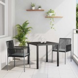 Set de dining pentru grădină - 3 piese cu perne, din ratan sintetic negru.
