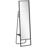 HOMCOM Oglindă pe Picior 148,5 x 40 cm dreptunghiulară cu raft din spate, 2 c&acirc;rlige și cadru metalic, neagră | Aosom Romania