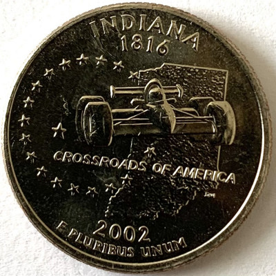 AMERICA QUARTER 1/4 DOLLAR 2002 LITERA D.(CROSSROADS OF AMERICA-INDIANA),BU foto