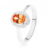 Inel din argint 925, zirconiu portocaliu oval, margine transparentă strălucitoare - Marime inel: 48