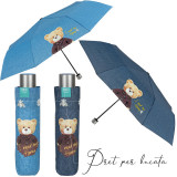 Mini Umbrela ploaie pliabila model denim Teddy Bear, Jad