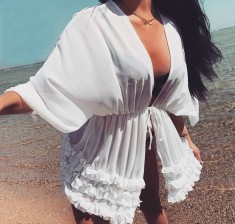 Kimono de plaja scurt alb foto