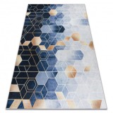 ANDRE 1216 covor lavabil cub, geometric anti-alunecare - albastru, 160x220 cm