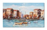 Cumpara ieftin Tablou Veliere in port pictat manual, 100x60cm ulei pe panza in cutit efect 3D, gata de expus pe perete