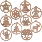 Set 10 globuri din lemn pentru brad, decoratiuni Craciun DIY