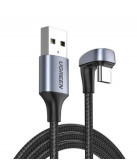 Cablu date/incarcare Ugreen U-Shape, USB la USB Type-C, Gaming, Mesh Nylon, 180 grade, 18W, 2 m