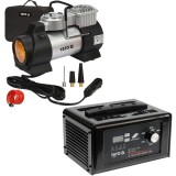 Yato YT-83051 + YT-73460 - Redresor auto - W 12/24 V 15 A + Compresor auto 40 l/min 10 bar accesorii