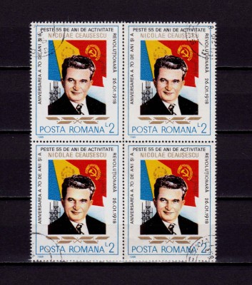 RO 1988 LP 1197 &amp;quot;Aniv. 70 ani Nicolae Ceausescu&amp;quot; , serie bloc 4 , stampilate foto