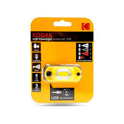 Lanterna Kodak, LED activ, 80 lm, 4 moduri de functionare, IP42, autonomie 2.5 ore, acumulator reincarcabil, Galben foto