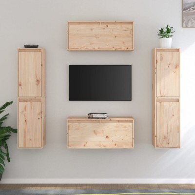 Comode TV, 6 buc., lemn masiv de pin foto