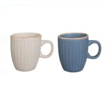 Set Cesti Ceramice cu Model Dungi, 170ml, Bej si Bleu, 7 x 8 cm, 2buc