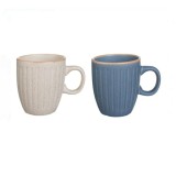 Set Cesti Ceramice cu Model Dungi, 170ml, Bej si Bleu, 7 x 8 cm, 2buc