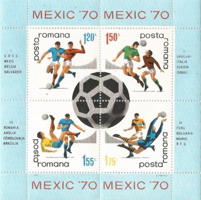 Romania, LP 729a/1970, C.M. de Fotbal - Mexic, colita dantelata, eroare, MNH foto