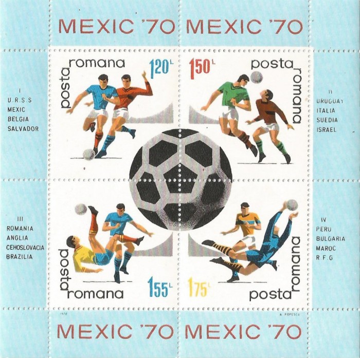Romania, LP 729a/1970, C.M. de Fotbal - Mexic, colita dantelata, eroare, MNH