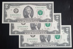 S.U.A., 3 x 2 Dolari 2013, UNC, Consecutive.