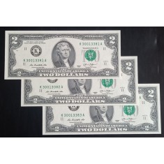 S.U.A., 3 x 2 Dolari 2013, UNC, Consecutive.