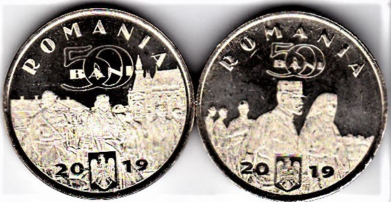 Lot 2 monede comemorative 50 bani 2019 din fisic UNC Ferdinand+regina Maria