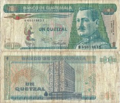 1986 ( 3 I ) , 1 quetzal ( P-66a.4 ) - Guatemala foto