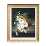 Tablou celebru pictat manual inramat, Aranjament floral, 65x55cm ulei pe panza, reproducere Rachel Ruysch, Fabulos