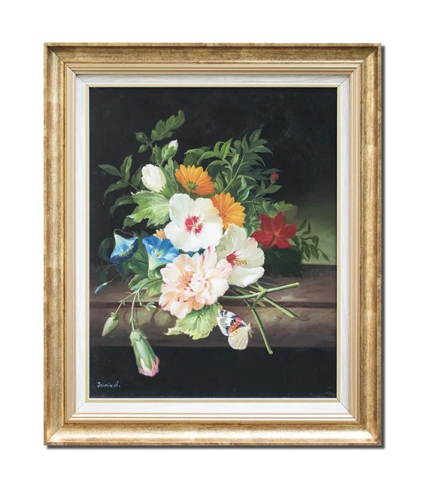 Tablou celebru pictat manual inramat, Aranjament floral, 65x55cm ulei pe panza, reproducere Rachel Ruysch, Fabulos