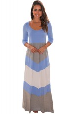 Q658-418 Rochie lunga in trei culori, cu maneci trei sferturi