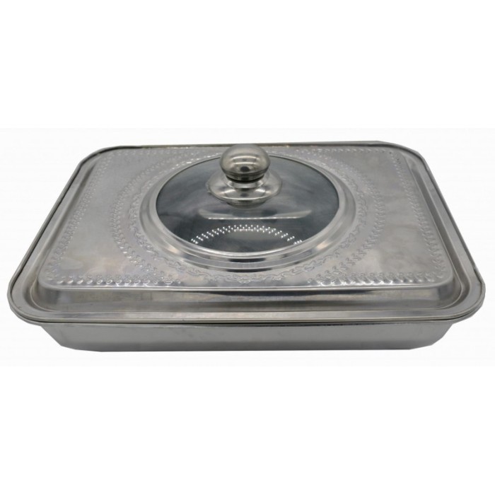 Tava pentru cuptor Vanora, 35 x 29 x 7 cm, inox, capac sticla, Argintiu