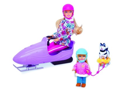 Set papusi RS Toys Ely si Sofy, cu snowmobil, sanie, caine Husky si accesorii foto