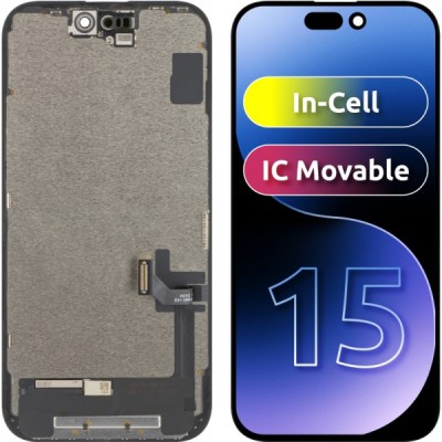Display cu Touchscreen ZY pentru Apple iPhone 15, cu Rama, Versiune LCD In-Cell IC Movable, Negru foto