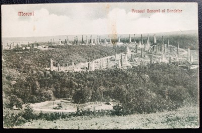 Moreni 1929 - Traseul General al Sondelor - printata, circulata la Arad in 1951, timbru detasat, stampile lizibile foto