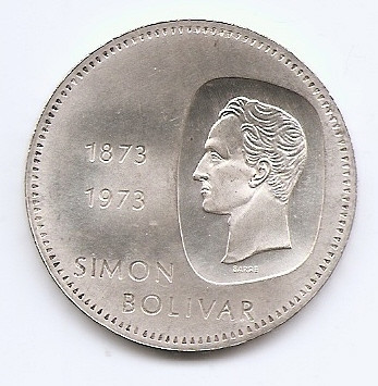 Venezuela 10 Bolivares 1973 - Simon Bolivar, Argint 30g/900, 39 mm, Md4, KM-45 foto