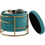 HOMCOM Pouf cu Spațiu de Depozitare &icirc;n Catifea, 24L, Capac Detasabil, &Oslash;42x39cm, Verde | Aosom Romania