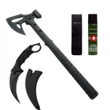 Cumpara ieftin Set topor multifuncțional, cuțit karambit Night și spray autoapărare DEPOX&reg;, otel inoxidabil, negru, 42 cm/19 cm/110 ml, teaca inclusa