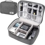 Organizator cabluri si incarcatoare Trizand, impermeabil, 9 compartimente, gri, 25x20x10 cm