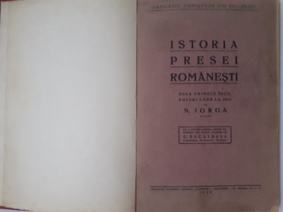 ISTORIA PRESEI ROMANESTI-N.IORGA-1922. foto