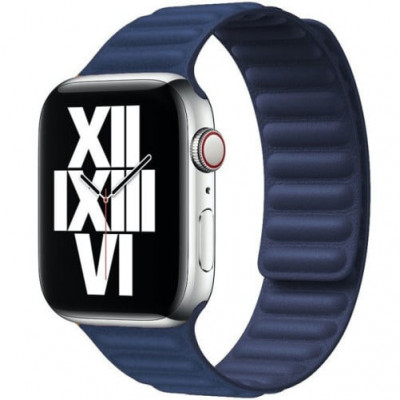 Curea iUni compatibila cu Apple Watch 1/2/3/4/5/6/7, 40mm, Leather Link, Midnight Blue foto