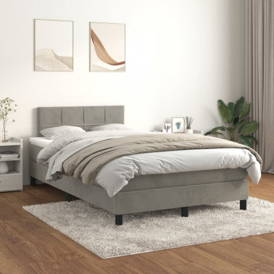 vidaXL Pat box spring cu saltea, gri deschis, 120x200 cm, catifea 3141293 foto