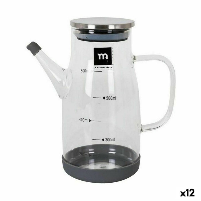 Dispenser pentru Ulei La Mediterr&aacute;nea Oțel inoxidabil Sticlă borosilicată 600 ml (12 Unități)