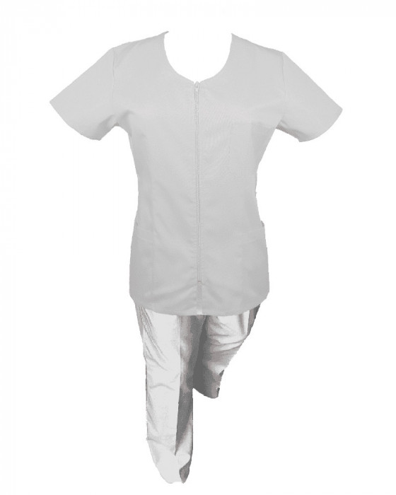 Costum Medical Pe Stil, Alb cu fermoar, Model Ana - 4XL, XL