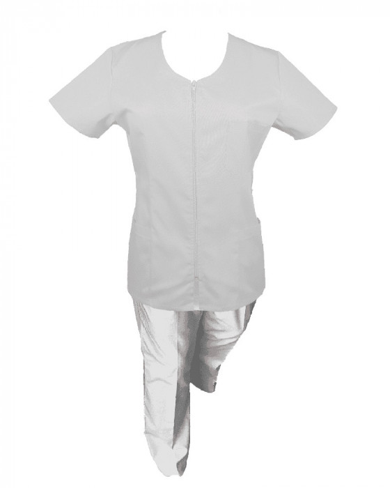 Costum Medical Pe Stil, Alb cu fermoar, Model Ana - 3XL, 3XL